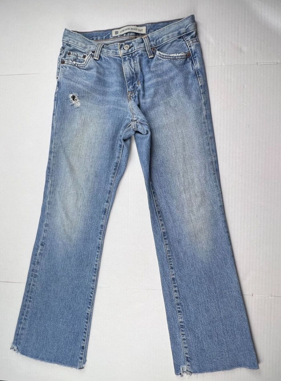VTG Gap Jeans Womens 4 Ankle Low Rise Bootcut Y2K Distressed Made USA 100% Cotto